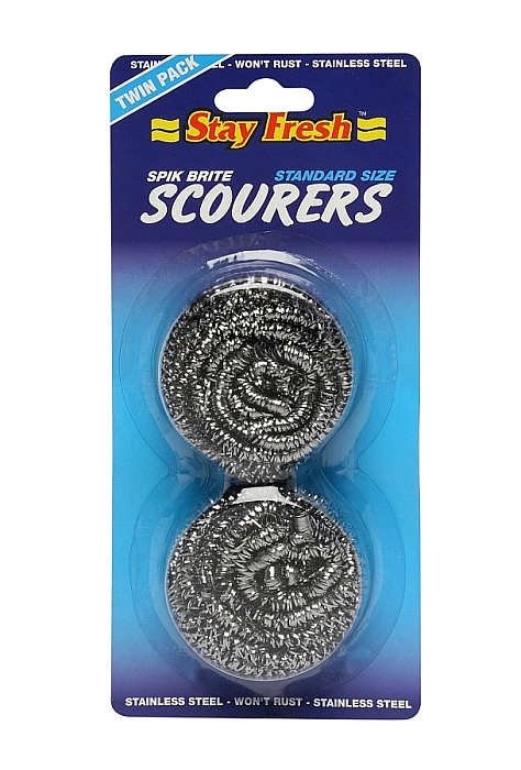 STAY FRESH SPIKBRITE  STAINLESS STEEL SCOURER TWIN