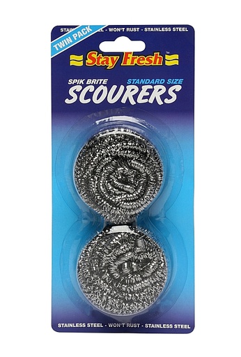 [18264, 0412] STAY FRESH SPIKBRITE  STAINLESS STEEL SCOURER TWIN