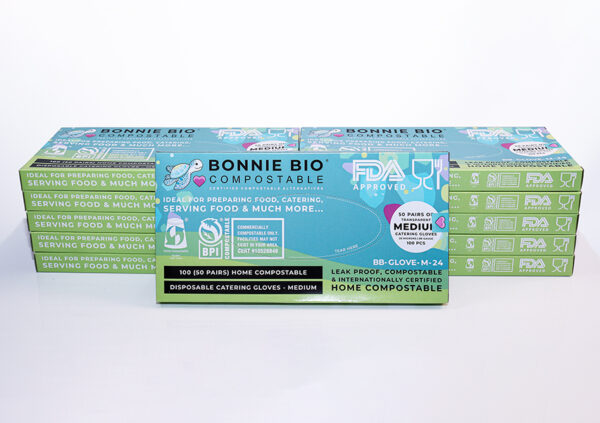 CLEANSTAR - MEDIUM SIZE COMPOSTABLE DISPOSABLE GLOVES – 100 GLOVES PER BOX (24 BOXES) 1200 PAIRS