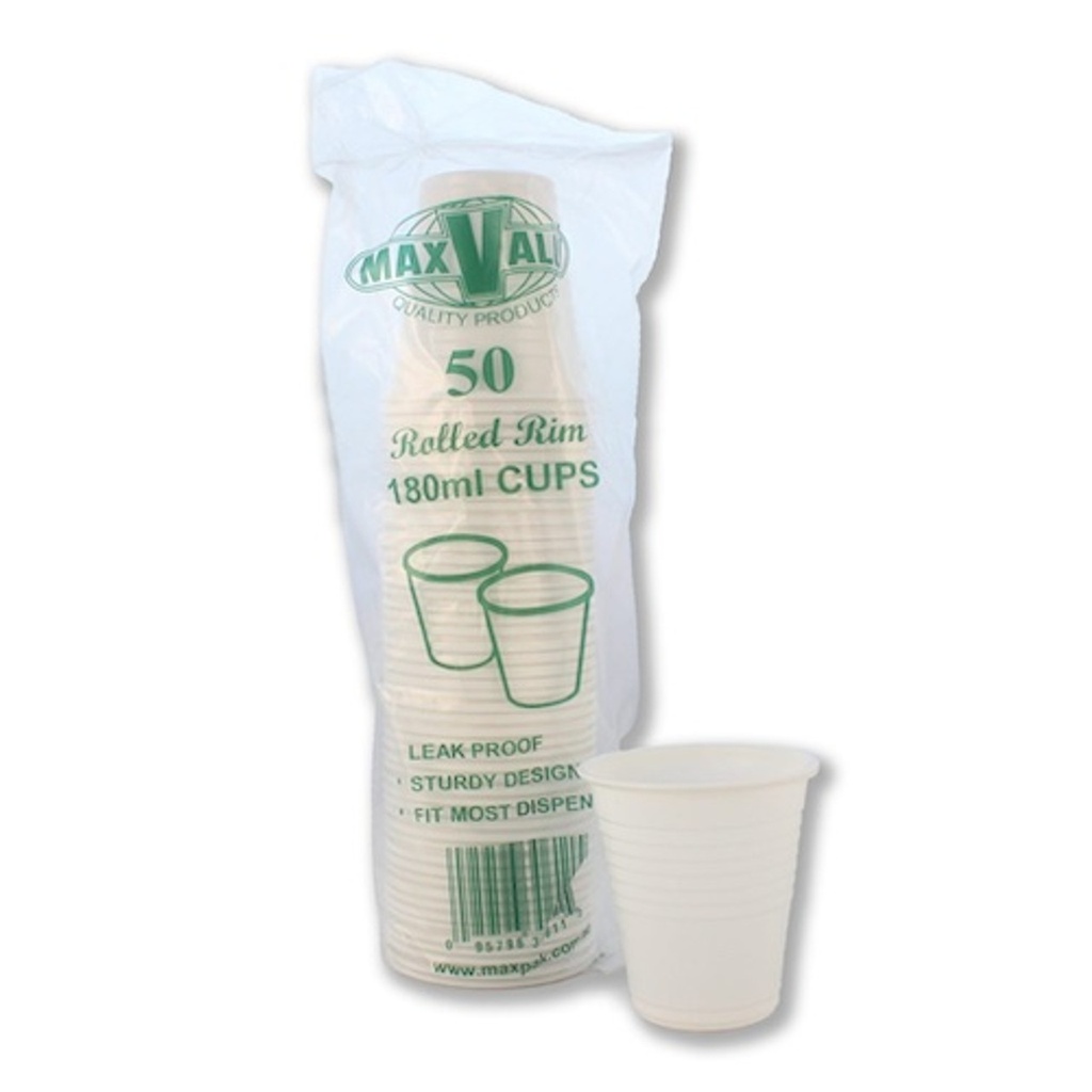 MAXVALU CUP6 - WHITE 180ML (6 OZ) CUP ROLLED RIM - 1000 CUPS