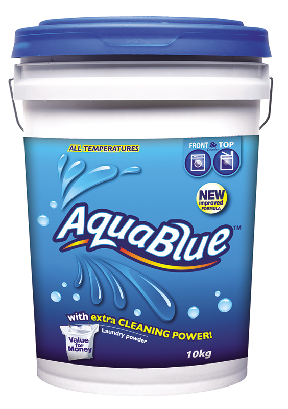 DIVERSEY - AQUA BLUE FRONT AND TOP LOADER LAUNDRY POWDER BUCKET
