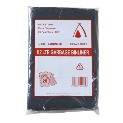 82L BLACK LD MEDIUM DUTY LINERS – 25 PER PACK (250 CARTON) – 950MM L x 810MM W